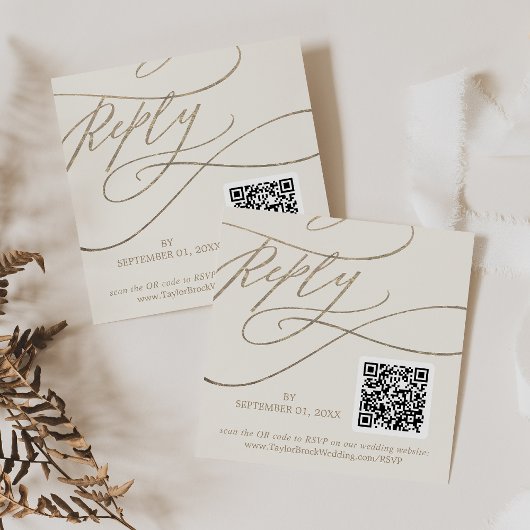 Romantisch Goud en Ivoor QR Code Bruiloft RSVP Informatiekaartje