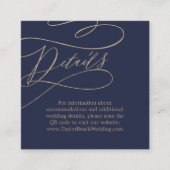 Romantisch Goud en Marine QR Code Bruiloft Details Informatiekaartje (Voorkant)