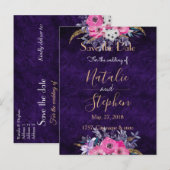 Romantisch goud en paars collectie voor bloemetjes aankondigingskaart (Voorkant / Achterkant)