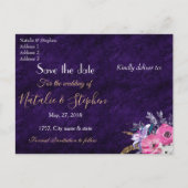 Romantisch goud en paars collectie voor bloemetjes aankondigingskaart (Achterkant)