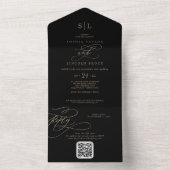 Romantisch Goud en Zwart Monogram QR Code Bruiloft All In One Uitnodiging (Binnen)