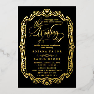 Romantisch goud folie Navy blauwe kader trouw Uitnodiging