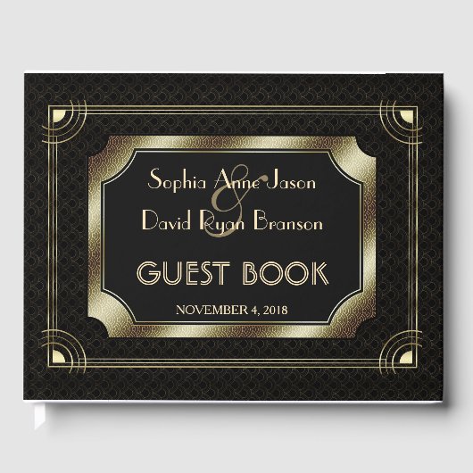 Romantisch Goud Great Gatsby Art Deco 20s Bruiloft Gastenboek (Voorkant)