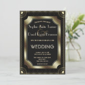 Romantisch Goud Great Gatsby Art Deco 20s Bruiloft Kaart (Staand voorkant)