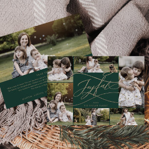 Romantisch Goud Groen Vrolijke 7 Foto Familie Nieu Feestdagenkaart