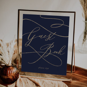 Romantisch goud kalligrafie   Navy gastensignatieb Poster