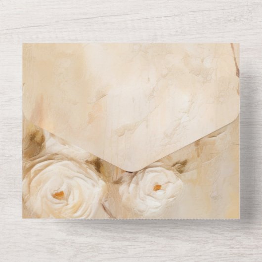 Romantisch Goud Wit Rozen All In One Uitnodiging (Achterkant)