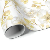 Romantisch Goud Witte Bloem Bruiloft Feest Cadeaupapier (Rol Hoek)