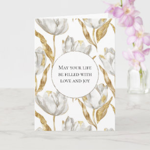 Romantisch Goud Witte Tulpen Bloemen Huwelijk Kaart