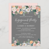 Romantisch Grijs en Blush Bloemen Verlovingsfeest Kaart (Voorkant / Achterkant)