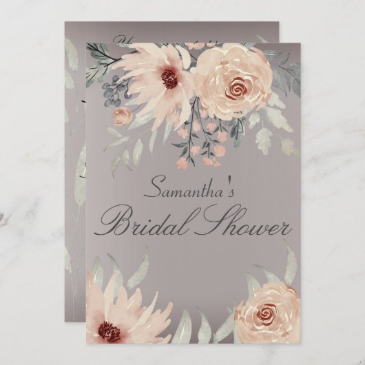 Romantisch Grijs Koraal Bloemen Vrijgezellenfeest Kaart (Voorkant / Achterkant)