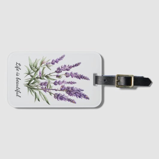 Romantisch Grijs Paarse Lavendel Bloemen Bagagelabel (Voorkant (horizontaal))