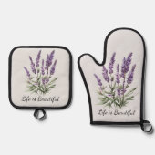 Romantisch Grijs Paarse Lavendel Floral Vrijgezell Ovenwant & Pannenlap Set (Voorkant)
