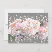 Romantisch grijs & wit kant hortensia's roze rozen bedankkaart (Achterkant)