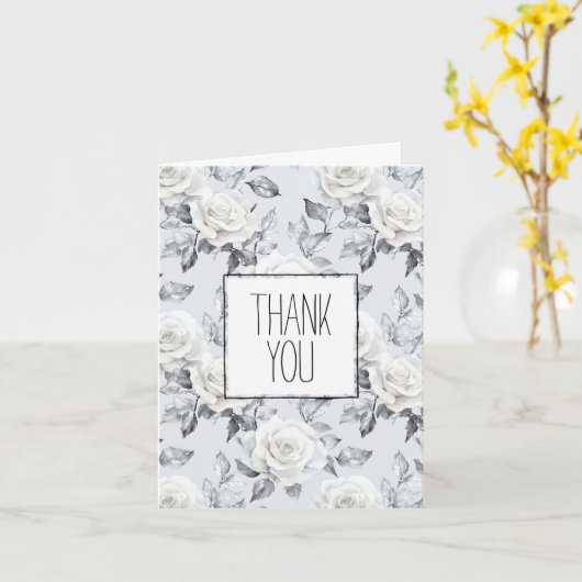 Romantisch Grijs Zilver Wit Rose Bloemen Dank u Kaart (Gele Bloem)