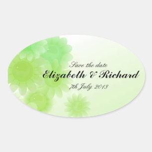 Romantisch groen bloemenspel "Save the date" Stick Ovale Sticker