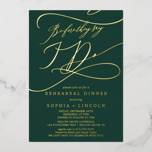 Romantisch groen en goud folie voor ik repeteer vo folie uitnodiging (Voorkant)