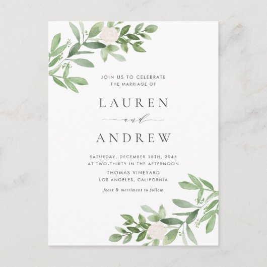 Romantisch groen en witte bloemen bruiloft uitnodiging briefkaart (Voorkant)