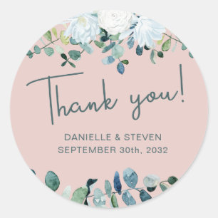 Romantisch groen eucalyptus namen & trouwdatum ronde sticker