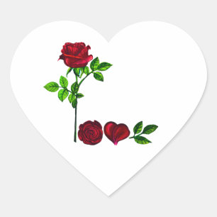 Romantisch handgeschilderd LOVE Roos Hart Sticker