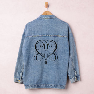 Romantisch hart bruiloft kalligrafie zwart elegant denim jacket