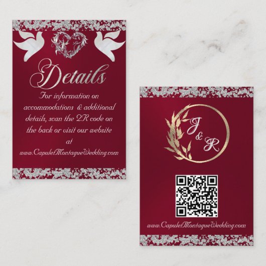 Romantisch Hart, Duif & Glitter, QR Code - Bourgon Informatiekaartje (Voorkant / Achterkant)