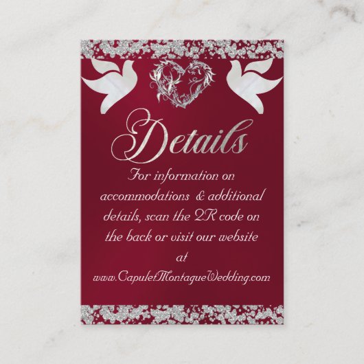 Romantisch Hart, Duif & Glitter, QR Code - Bourgon Informatiekaartje (Voorkant)