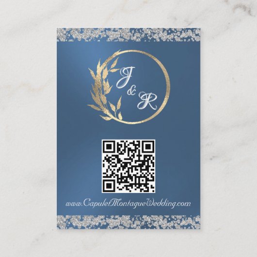 Romantisch Hart, Duif & Glitter, QR Code op Blauw Informatiekaartje (Achterkant)