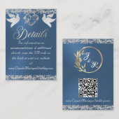 Romantisch Hart, Duif & Glitter, QR Code op Blauw Informatiekaartje (Voorkant / Achterkant)