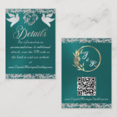 Romantisch Hart, Duif & Glitter, QR Code op Blauwg Informatiekaartje (Voorkant / Achterkant)
