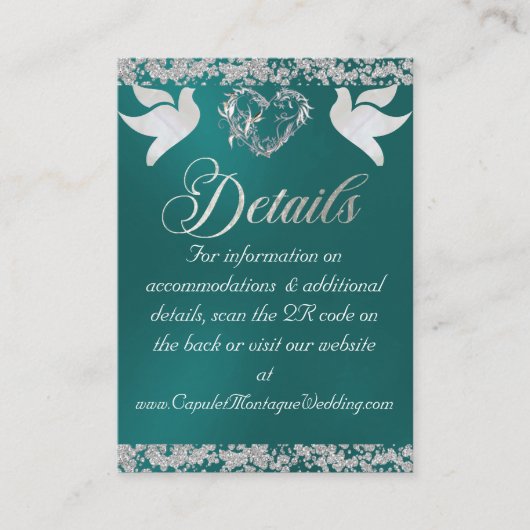 Romantisch Hart, Duif & Glitter, QR Code op Blauwg Informatiekaartje (Voorkant)