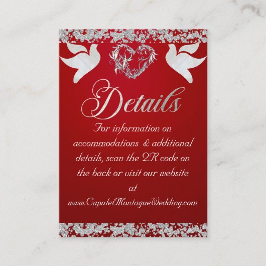 Romantisch Hart, Duif & Glitter, QR Code op Rood Informatiekaartje (Voorkant)