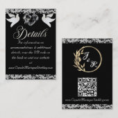 Romantisch Hart, Duif & Glitter, QR-code op zwart Informatiekaartje (Voorkant / Achterkant)