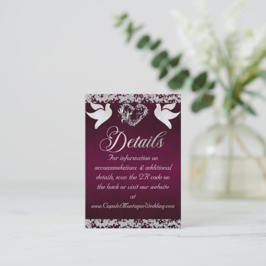 Romantisch Hart, Duif & Glitter, QR Code - Plum Informatiekaartje (Staand voorkant)