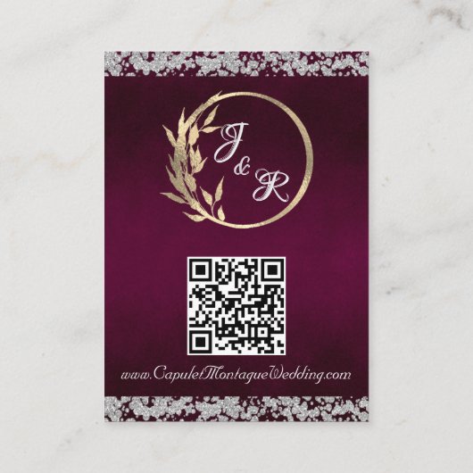 Romantisch Hart, Duif & Glitter, QR Code - Plum Informatiekaartje (Achterkant)