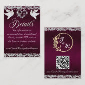 Romantisch Hart, Duif & Glitter, QR Code - Plum Informatiekaartje (Voorkant / Achterkant)