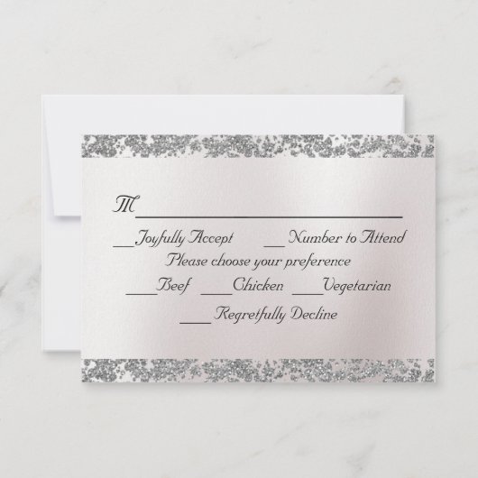 Romantisch hart, duiven en glitter - Blauw RSVP Kaartje (Achterkant)