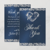 Romantisch hart en glitter op blauw bedankkaart (Voorkant / Achterkant)