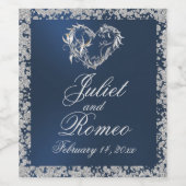 Romantisch hart en glitter op blauw wijn etiket (Enkel label)