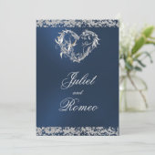 Romantisch hart en glitter op blauwe bruiloft kaart (Staand voorkant)