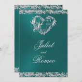 Romantisch hart en glitter op Blauwgroen bruiloft Kaart (Voorkant / Achterkant)