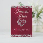 Romantisch hart en glitter op Bourgondië Save The Date (Staand voorkant)
