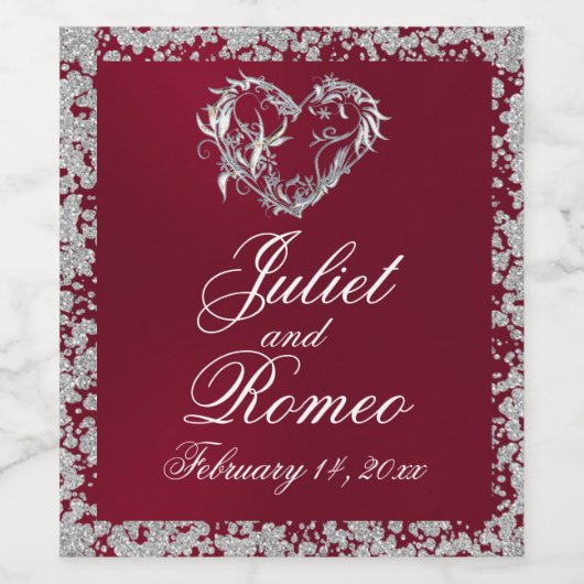 Romantisch hart en glitter op Bourgondië Wijn Etiket (Enkel label)