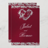 Romantisch hart en glitter op Bourgondische bruilo Kaart (Voorkant / Achterkant)