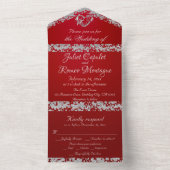 Romantisch hart en glitter op Crimson All In One Uitnodiging (Binnen)