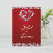 Romantisch hart en glitter op rode bruiloft kaart (Staand voorkant)