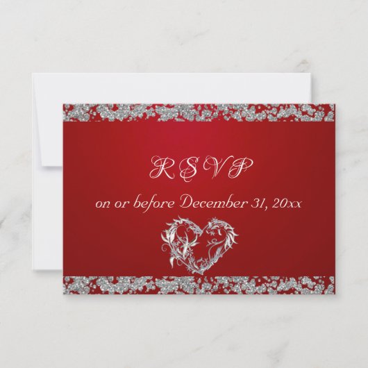 Romantisch hart en glitter op rood RSVP kaartje (Voorkant)