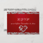 Romantisch hart en glitter op rood RSVP kaartje (Voorkant / Achterkant)