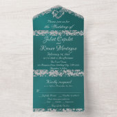 Romantisch hart en glitter op turquoise all in one uitnodiging (Binnen)