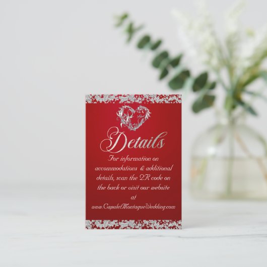 Romantisch hart en glitter, QR-code op rood Informatiekaartje (Staand voorkant)